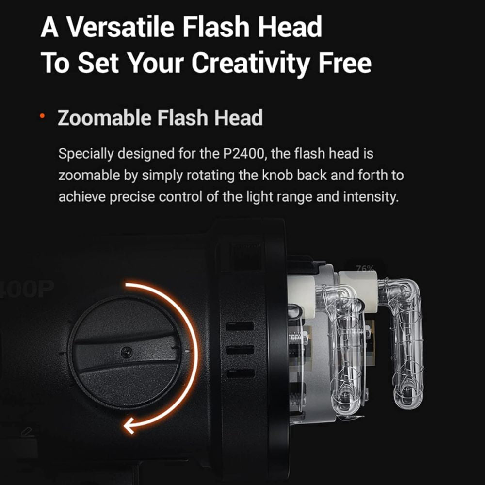 Godox H2400P Flash Head Light for P2400 Power Pack with Bowens Accessory Mount, 2400Ws Power Output Capacity, Optical Flash Receiver, and 60W LED Modeling Lamp