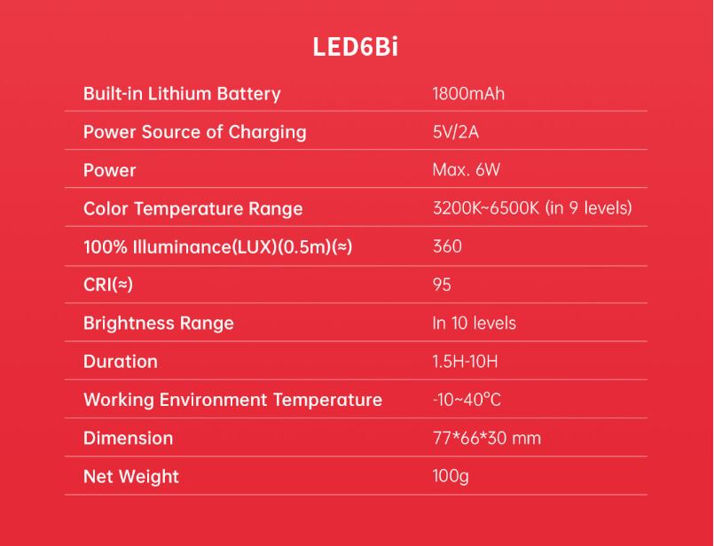 Godox LED6Bi Litemons Bi-Color Pocket Sized LED Video Light (3200 to 6500K) 1800mAh Lithium Battery