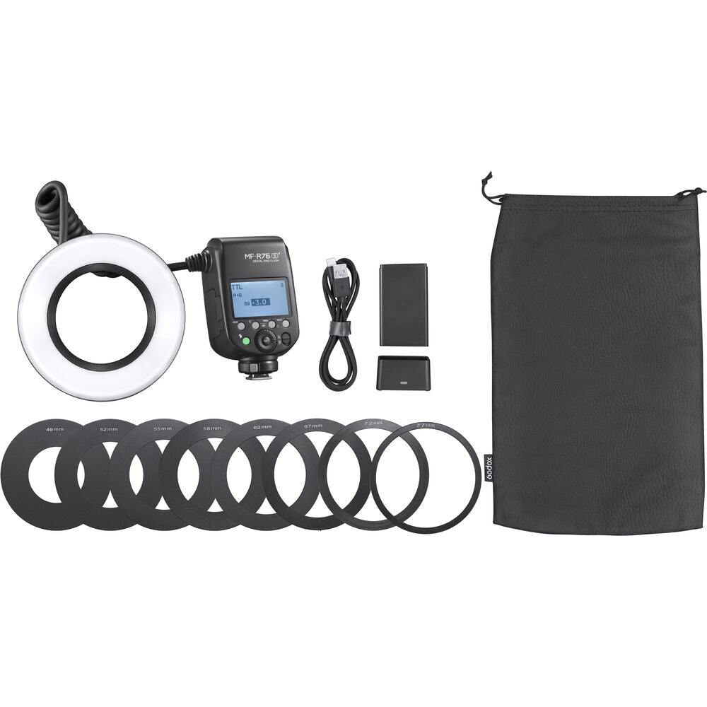 Godox MF-R765+ 49 to 77mm Dental Macro Ring Lens Flash with Wireless Trigger and 8 Lens Adapter Ring Sizes for Dental Photography