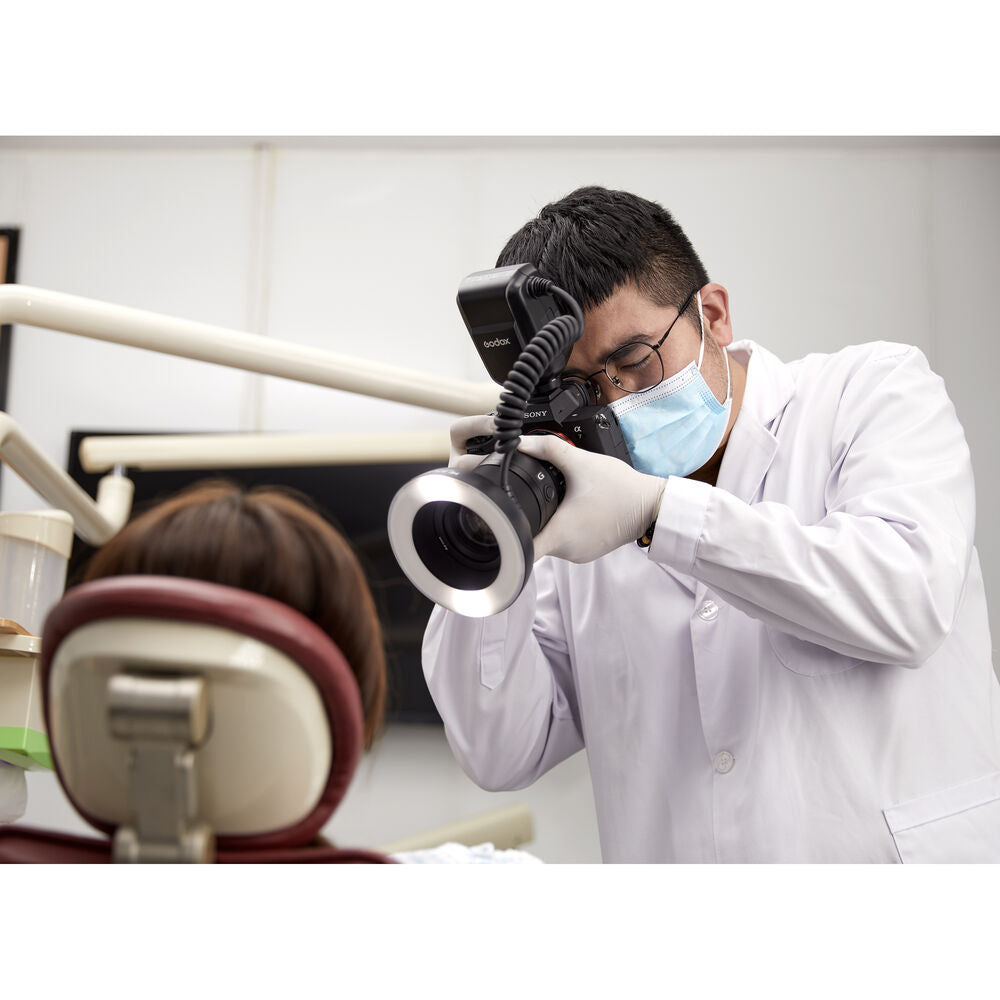 Godox MF-R765+ 49 to 77mm Dental Macro Ring Lens Flash with Wireless Trigger and 8 Lens Adapter Ring Sizes for Dental Photography