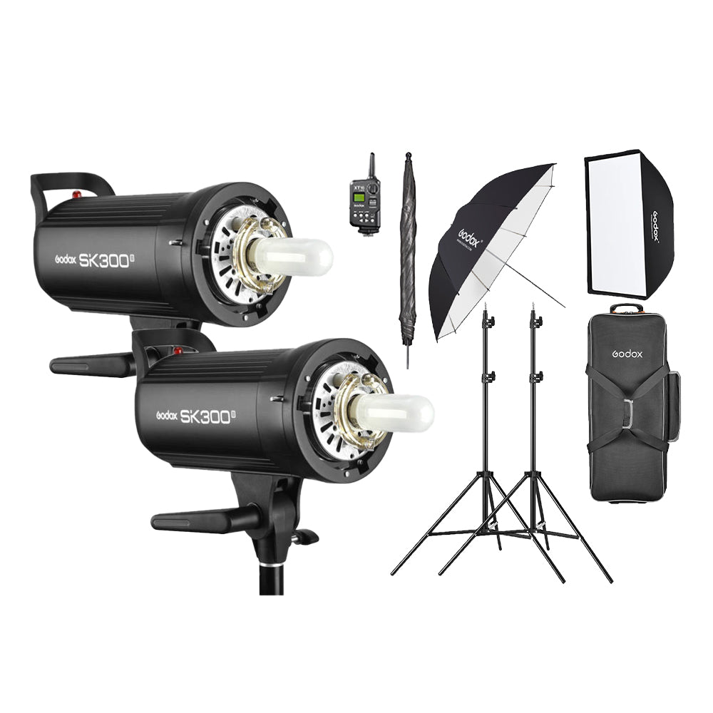 Godox SK300II-D SK300II-E Daylight 300W 3-Kit 2-Kit 2.4G Strobe Flash Kits with Bowens S Front Accessory Mount, 5600K CCT Range, Anti-Preflash Function for Professiol Photography and Studio Lighting Equipment