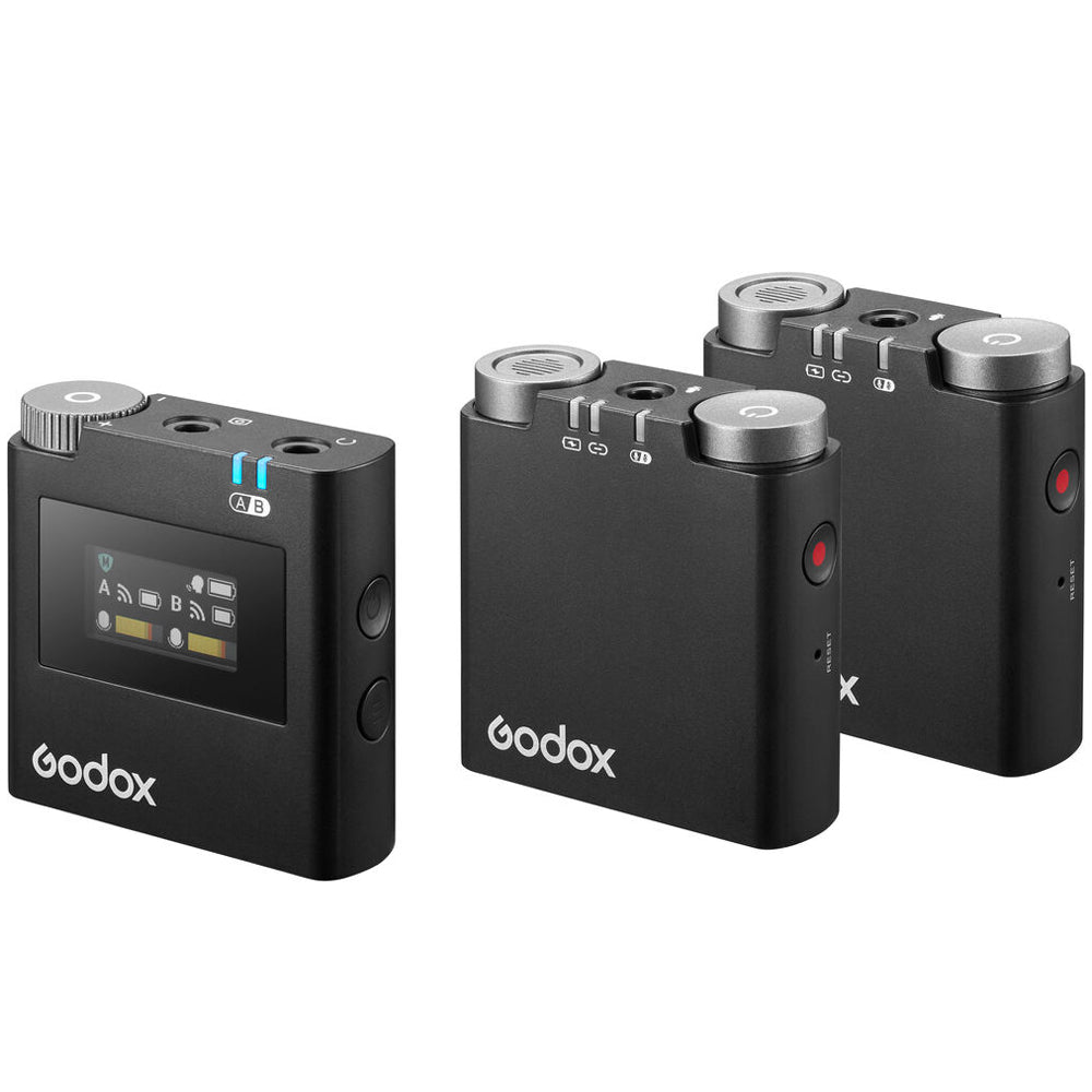 Godox Virso M2 Double Omnidirectional Wireless Dual-Channel Lavalier Microphone System with Belt Clip Mounts, 3.5mm TRS AUX and USB-C Ports, and up to 200m Max Range and 17H Max Battery