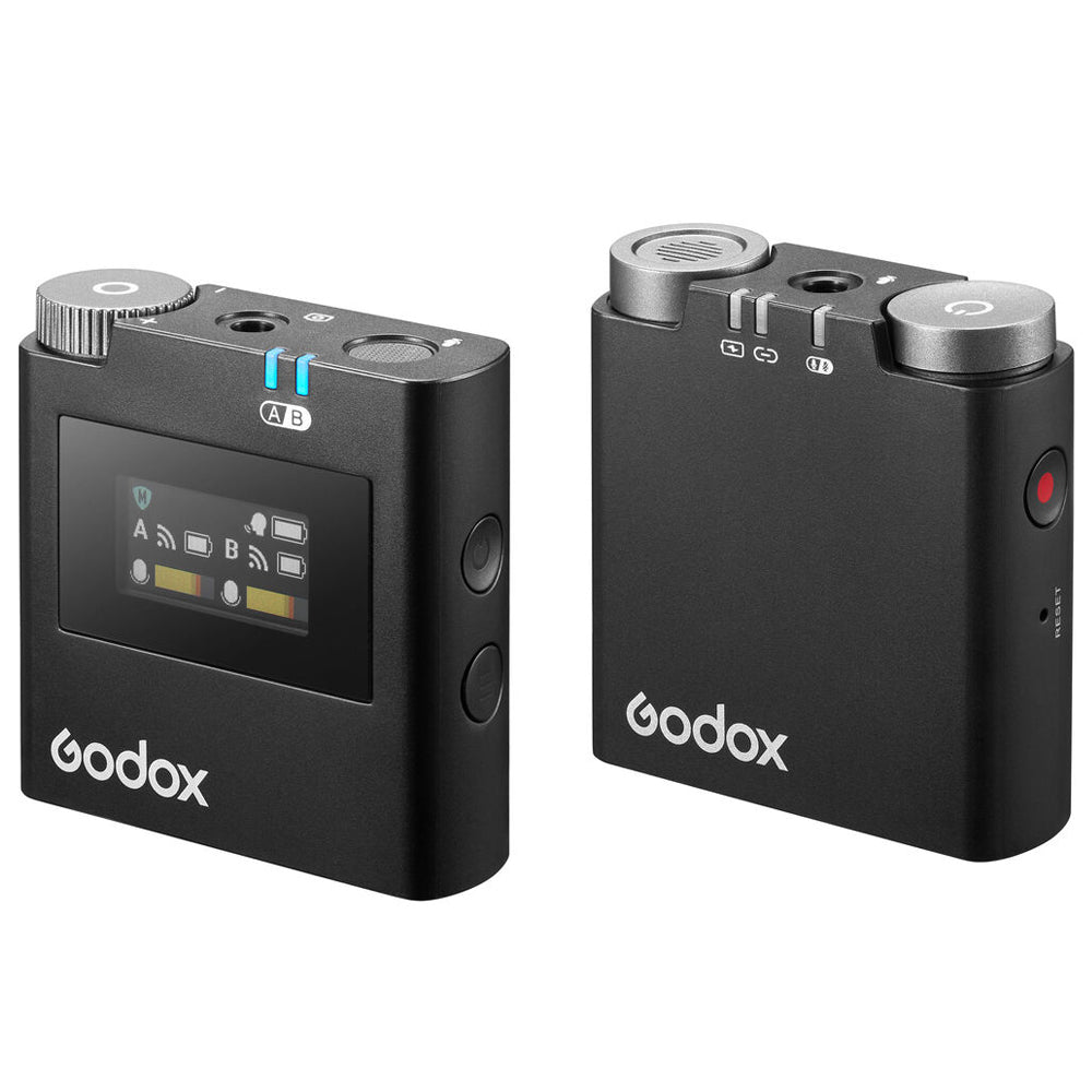 Godox Virso S M2 Double Omnidirectional Wireless Dual-Channel Lavalier Microphone System with Hot Shoe Mount, 3.5mm TRS AUX and USB-C Ports, and up to 200m Max Range and 17H Max Battery for Sony Cameras