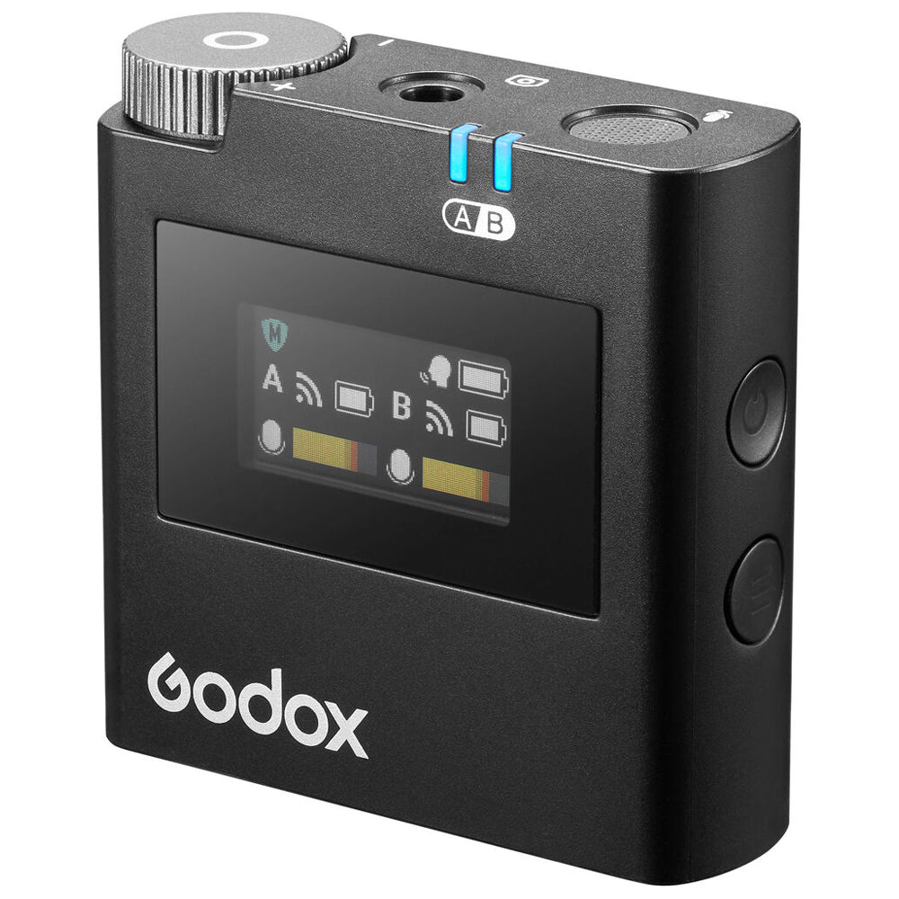 Godox Virso S M2 Double Omnidirectional Wireless Dual-Channel Lavalier Microphone System with Hot Shoe Mount, 3.5mm TRS AUX and USB-C Ports, and up to 200m Max Range and 17H Max Battery for Sony Cameras