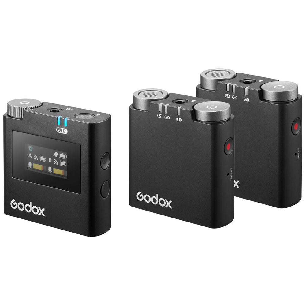 Godox Virso S M2 Double Omnidirectional Wireless Dual-Channel Lavalier Microphone System with Hot Shoe Mount, 3.5mm TRS AUX and USB-C Ports, and up to 200m Max Range and 17H Max Battery for Sony Cameras