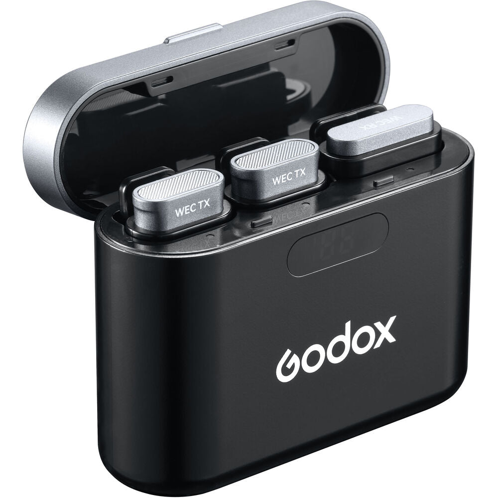 Godox WEC Kit 1 Person / Kit 2 Person 2.4 GHz Wireless Clip-On Lavalier Microphone System with 3.5mm TRS Audio Output, 200m Max Range, Noise Reduction, Dual Channel Receiver, LED Indicators and Type-C Interface for Vlogging, Interview