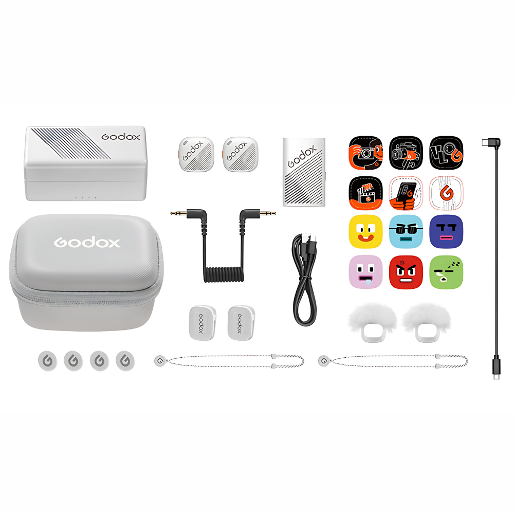 Godox Cube-C (Dual TX + RX) 2.4GHz Wireless Clip-On Microphone System Combo Kit 1 USB Type-C Omnidirectiol Mono / Stereo, Max 300m Range, 2300mAh Charging Case, 10 Hours Battery, Safety Track Mode for Content Creator Vlog Vlogging
