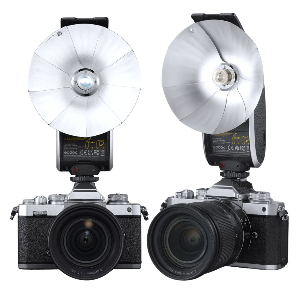 Godox Lux Senior Retro Camera Flash with Manual & Auto Modes, Collapsible Reflector, USB-C Port for Canon, Nikon, Fujifilm, Olympus, Sony Cameras - Available Colors