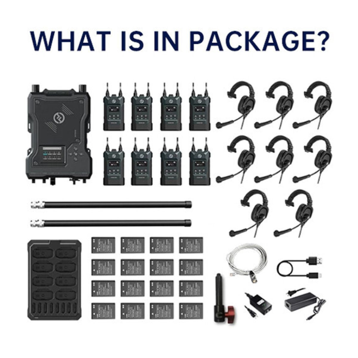 Hollyland Solidcom M1 1.9GHz Full Duplex Wireless Intercom Solution with 8 Belt packs and LEMO Headsets up to 400m Range, Multi-Device Cascade, Removable Li-ion Batteries and Sidetone Function for Professional Filmmaking