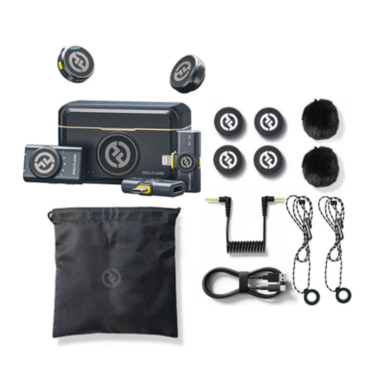 Hollyland LARK M2 DUO Wireless Lavalier Microphone System with Transmitter & Receiver up to 300m Range, 48kHz / 24bit, ENC Noise Cancellation, LED Indicators, Built-In Batteries, 40-Hours Battery Life for Camera, iPhone, iPad, Android