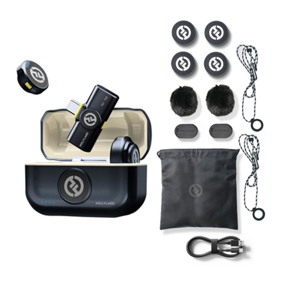 Hollyland LARK M2 DUO Wireless Lavalier Microphone System with Transmitter & Receiver up to 300m Range, 48kHz / 24bit, ENC Noise Cancellation, LED Indicators, Built-In Batteries, 40-Hours Battery Life for Camera, iPhone, iPad, Android