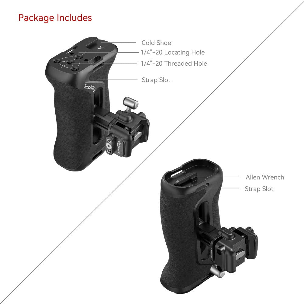 SmallRig Right-or-Left Snap-On Quick-Locking NATO Side Handle Grip for Camera Cage with 12kg Payload Capacity, Cold Shoe Mount, 1.4" Vertical Adjustment, 1/4"-20 Locating & Threaded Holes | 4017