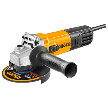 INGCO 1100W Electric Angle Grinder with 240V, 11000rpm, 125mm Disc Diameter, M14 Spindle Thread, Auxiliary Handle, and 1set Extra Carbon Brushes for Wood, Metal, and Concrete | AG110018