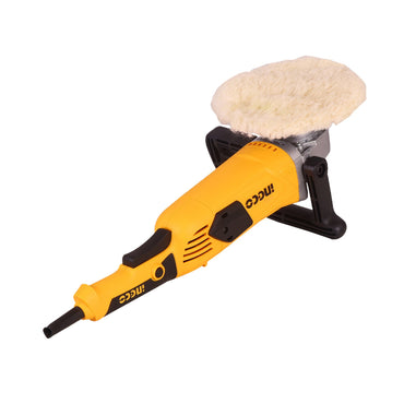INGCO 1400W Industrial Electric Angle Polisher with Variable Speed, 180mm Polishing Pad Diameter, D-handle, Polishing Bonnet, and Extra Carbon Brushes Set | AP140016P