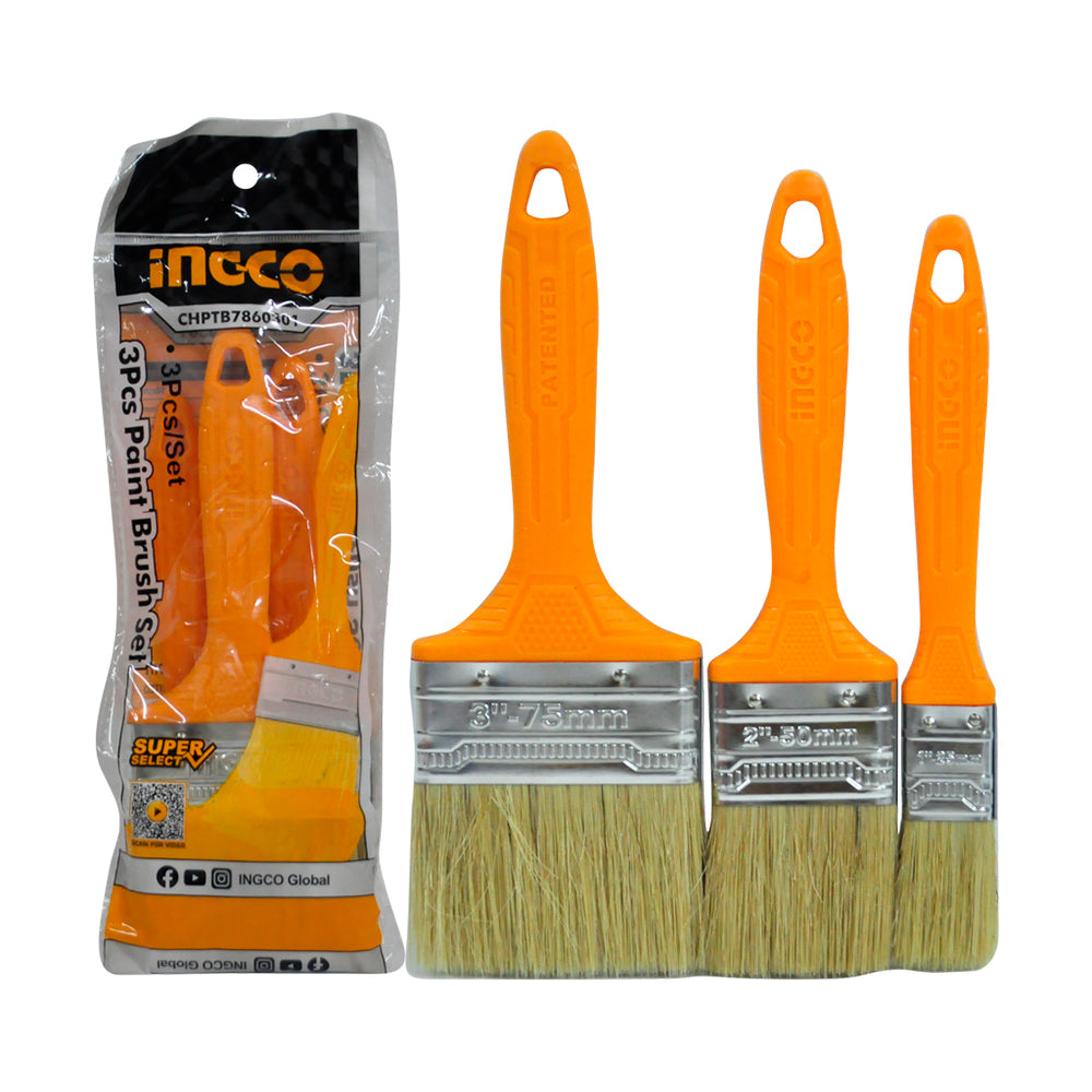 INGCO Utility Paint Brush Set 3pcs 1" 2" 3" SS Super Select for Oil-Based Paint | CHPTB7860301