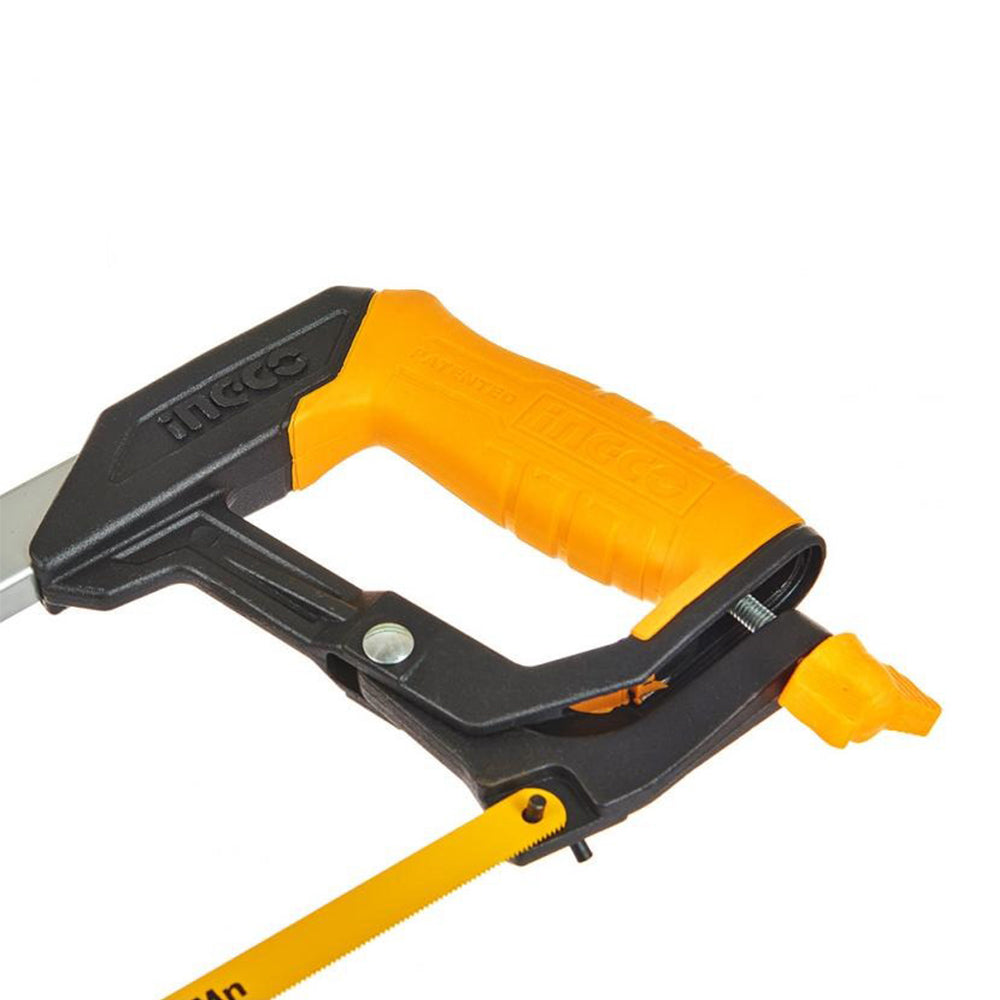 INGCO 12" Industrial Hacksaw Frame Heavy Duty Steel Frame with QR Quick Release Blade Changing Mechanism, Adjustable Frame, and 65Mn Saw Blade | HHF3008