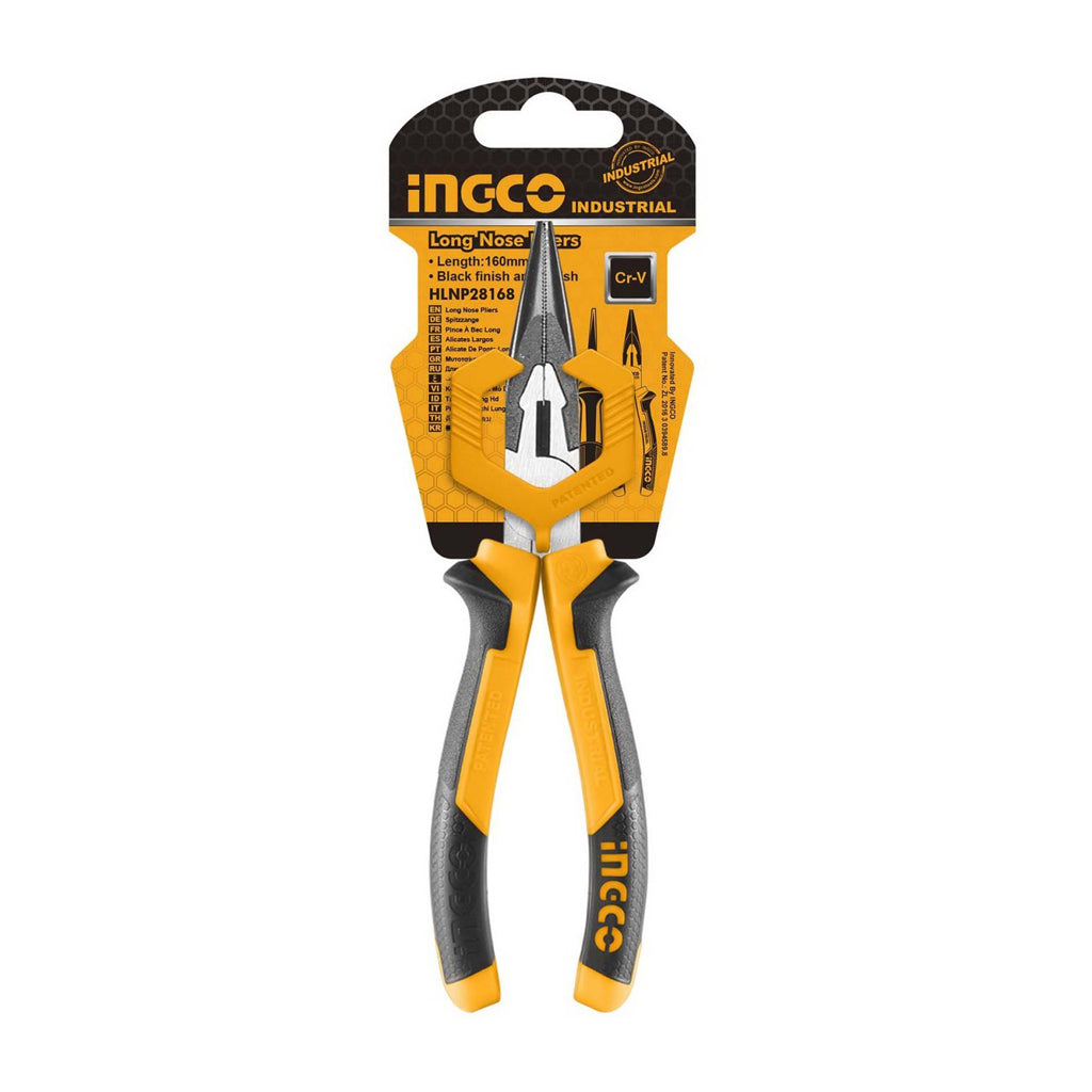 INGCO 6" Industrial Long Nose Pliers TPR Two-Color Handle Cr-V Material | HLNP28168