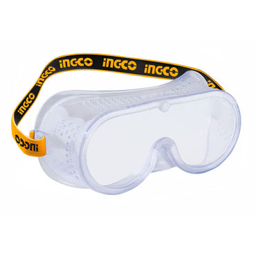INGCO HSG02 Safety Goggles Eye Protection Shield PVC Frame Squeeze Resistance with High Elastic Headband, Vents on All Sides, Anti-Liquid Spatter
