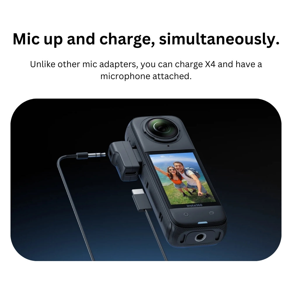 Insta360 X4 Mic Adapter with 3.5mm Microphone Jack and USB Type C Charging Extension Ports for Action Camera CINSBBMC