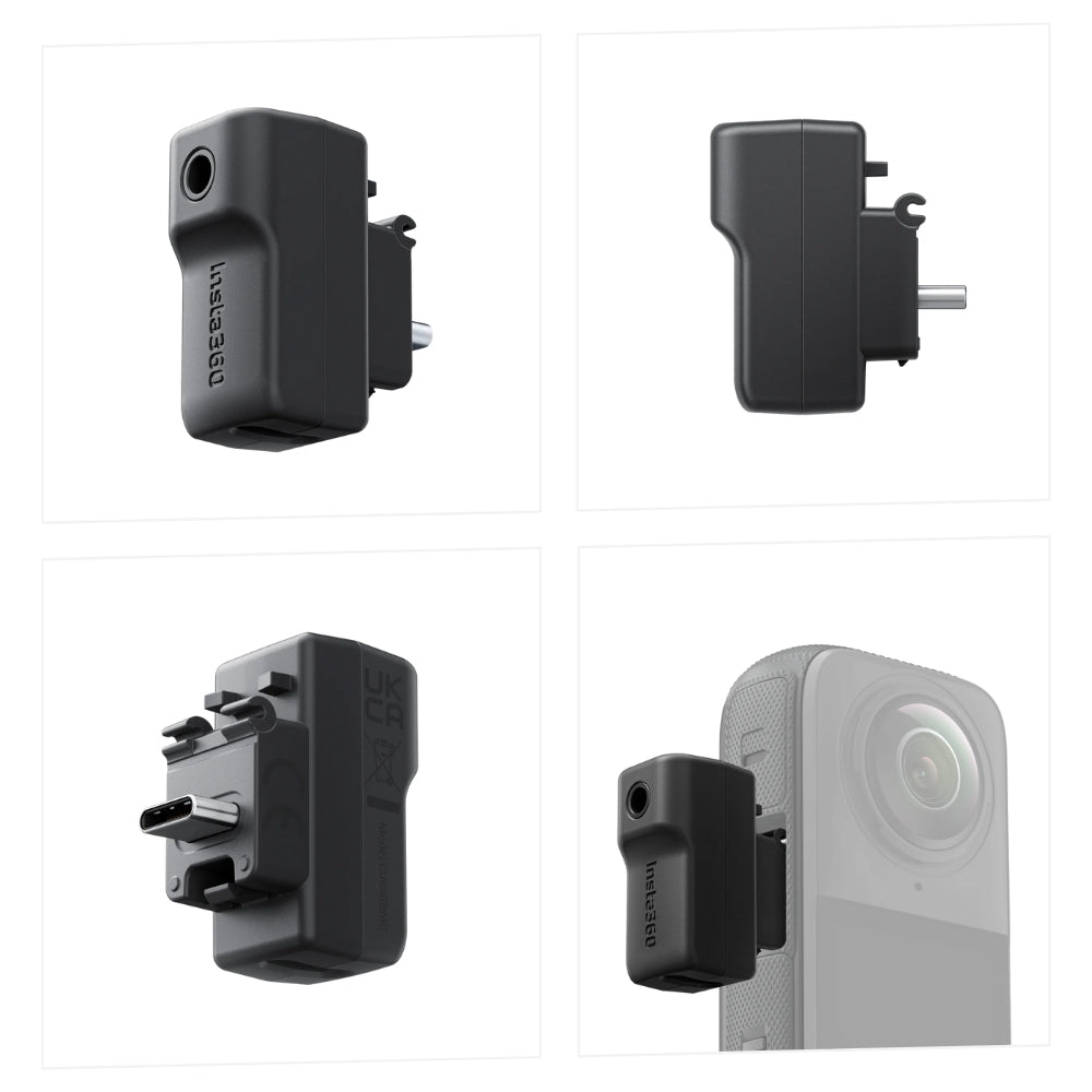 Insta360 X4 Mic Adapter with 3.5mm Microphone Jack and USB Type C Charging Extension Ports for Action Camera CINSBBMC