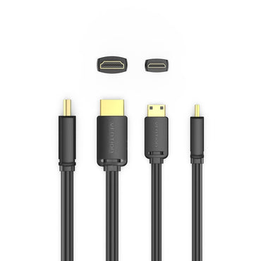 Vention 4K UHD 60Hz Mini HDMI-C to HDMI-A Male 2.0 2-Meter Bidirectional Video Cable with HDR Support, 18 Gbps Bandwidth and Gold Plated Contacts for PC, Cameras, and Consoles | AGHBH