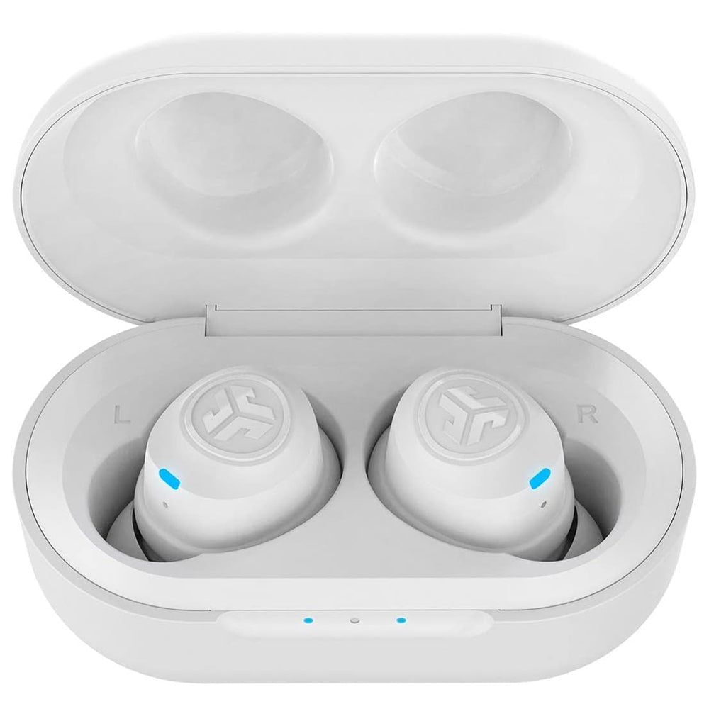 JLab Jbuds Air True Wireless Earbuds Build-In Mic and Activate Siri With Class 1 Bluetooth 5.0, 30+ ft Range, Pocket Size Charging Case + Integrated Charging Cable, 3 EQ Sound Setting, for Gym, Sport, Travel (Black, White)