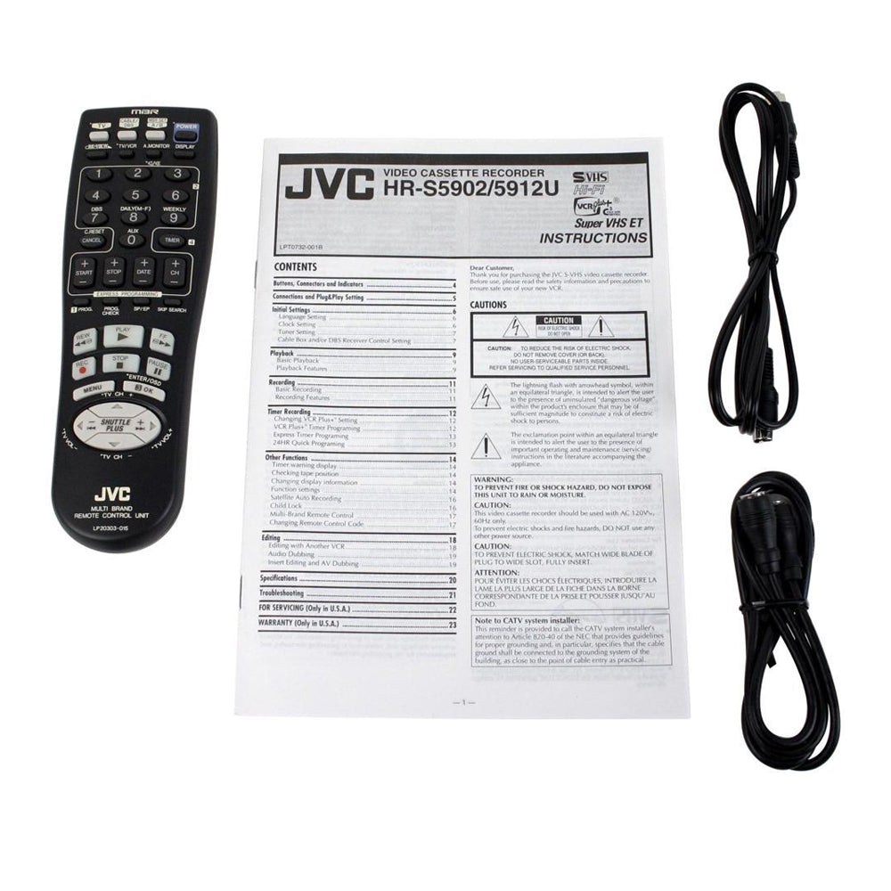 JVC HR-S5912U S-VHS ET VCR Home System Videocassette Recorder with Pro-Cision 19 Micron Heads, Hi-Fi Stereo, Audio & Video Insert Editing, Flying Erase Head