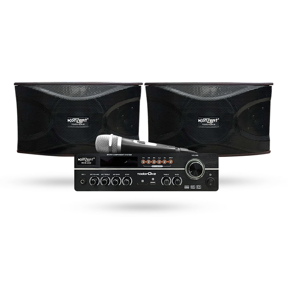 Konzert Todoroke KCS-222 2500W 8" 2-Way Woofer Micro Component Karaoke Speaker System (SET) with 2 Channel Output, Bluetooth, Included Wired Microphone, / USB / SD Card Slot and FM Radio Tuner with RCA and 2 Mic Input and Remote Control