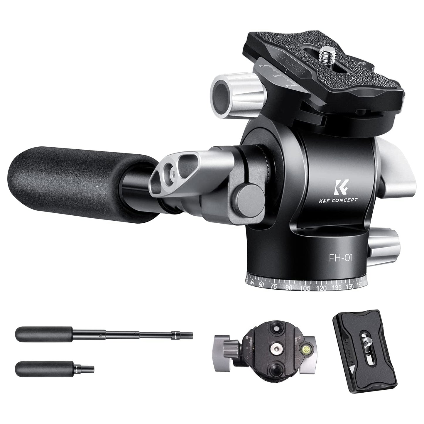 K&F Concept FH-01 Fluid Tripod Head with 5kg Max Payload, 1/4" Mounting Bolt and Arca Swiss Quick Release Plate for Photography and Videography KF31-048