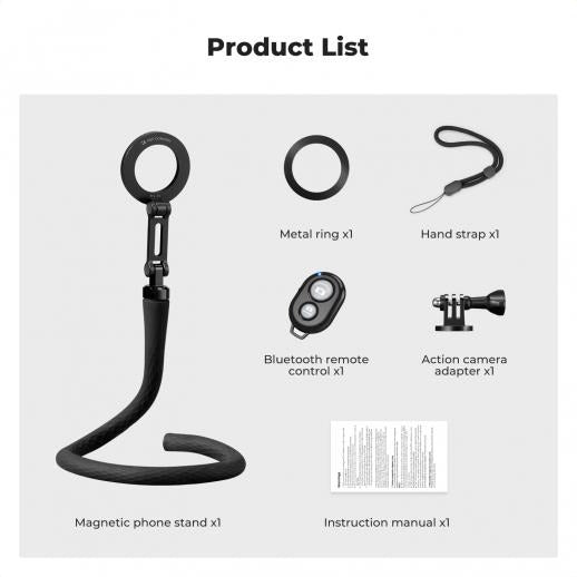 K&F Concept MS35 Magnetic Smartphone Flexible Bendable Mount Stand with Wireless Bluetooth Remote, 360° Rotation, Hands-Free Vlogging and Video Content Creation | KF31-134
