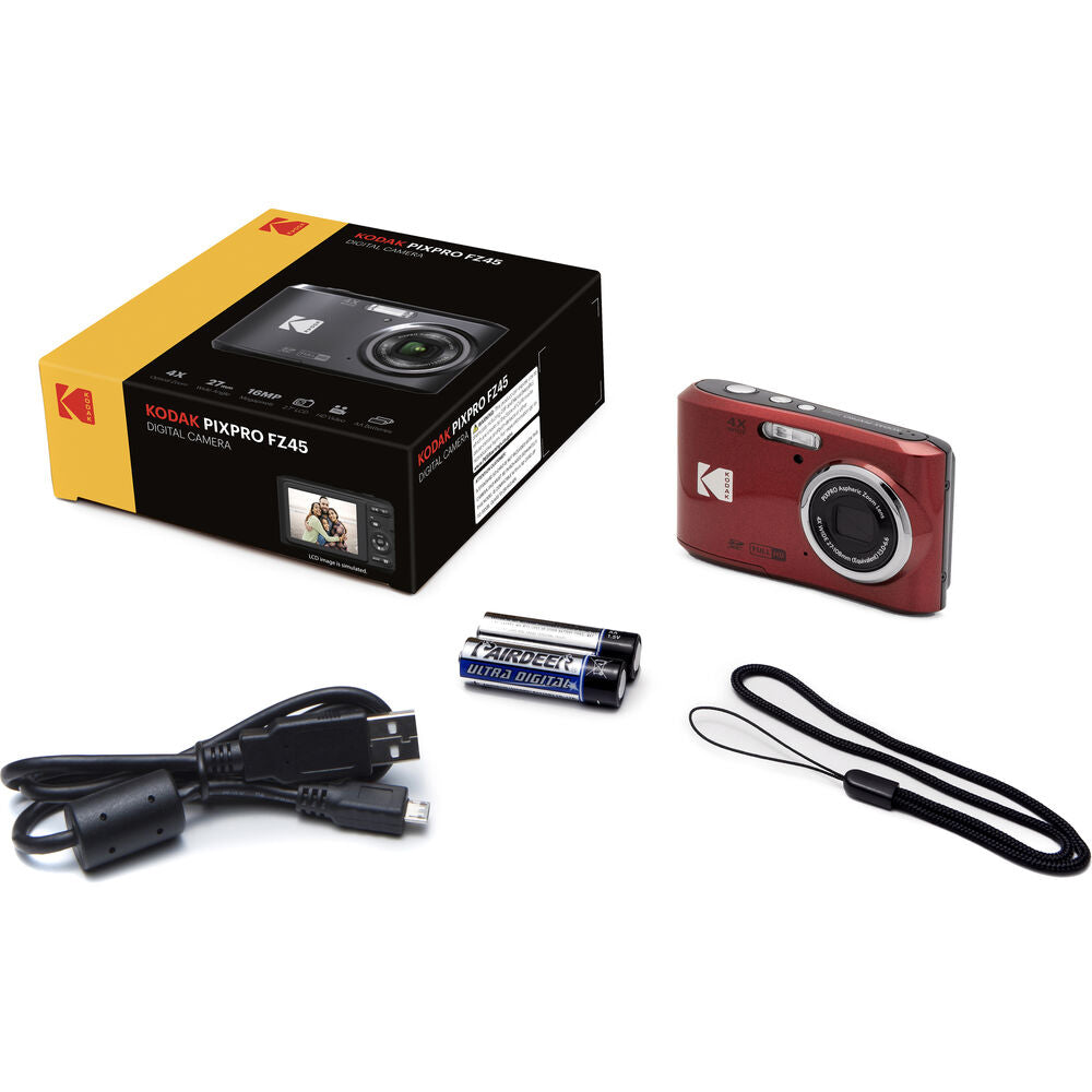 KODAK FZ45 Friendly Zoom PIXPRO Compact Digital Camera with 4x Optical Zoom, 16MP CMOS Sensor, Full HD Video, 27mm Wide Angle Lens, 2.7" LCD Display, Double A Battery Powered Kodak Digital Cameras