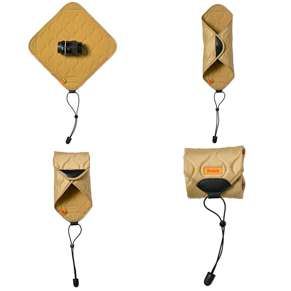 KODAK Camera and Lens Protective Cloth (L, M) Large, Medium Padded Polyester Water Repellent Fabric Wrap Hook-and-Loop Secure Fasteners and Elastic Cord | Light Gray, Khaki