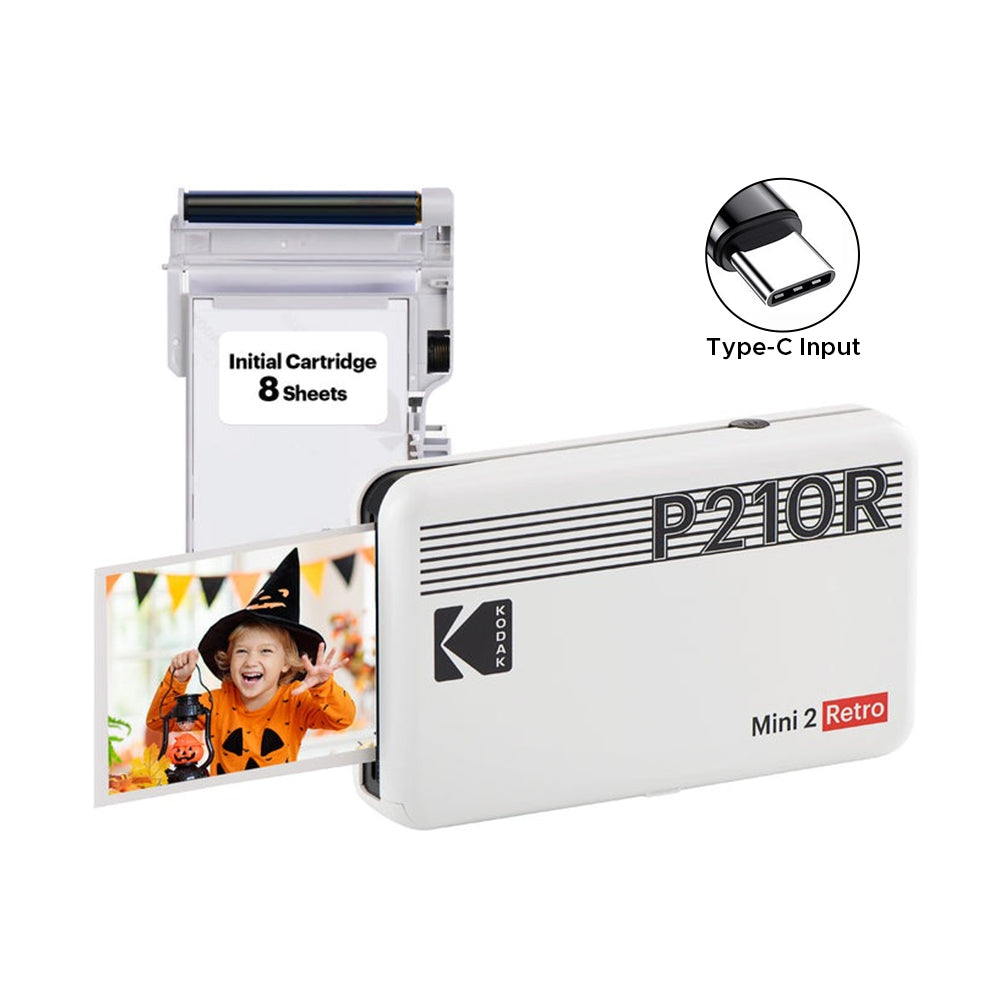 KODAK Mini 2 RETRO Portable Bluetooth NFC Wireless 620mAh Photo Printer Bundle Kit with 68 Film Sheets and Accessories, 2.1" x 3.4" Prints 4PASS Print, Bordered / Borderless Printing, Smartphone App Support (Yellow, Black, White) | P210R
