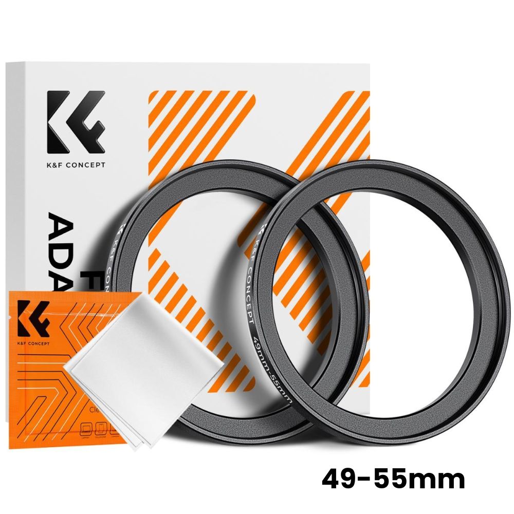 K&F Concept 2-PC Step-Up Rings (Small-to-Large) Aluminum Filter Adapters for Camera Lenses to fit Larger Lens Filters with Microfiber Cleaning Cloth & Storage Case