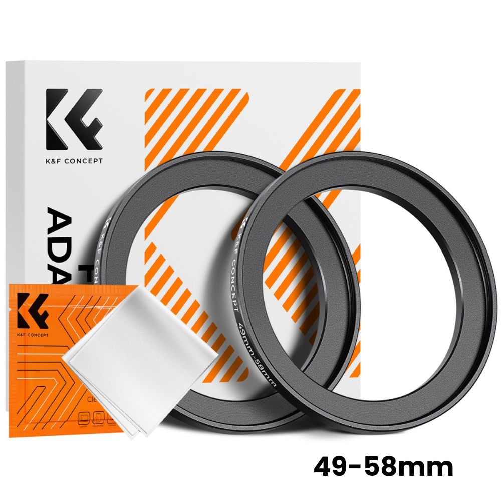 K&F Concept 2-PC Step-Up Rings (Small-to-Large) Aluminum Filter Adapters for Camera Lenses to fit Larger Lens Filters with Microfiber Cleaning Cloth & Storage Case