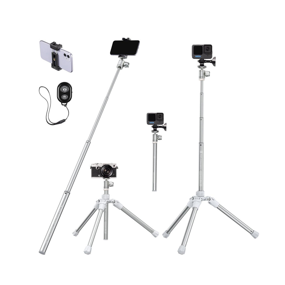 K&F Concept 2-In-1 Portable Vlogging Selfie Stick Tripod with Smartphone Holder, Bluetooth Remote Shutter Controller, and Ball Head - Eccentric Tube, 4-Section Legs, 67" Maximum Working Height, and 4kg Load Capacity for Phones and Cameras