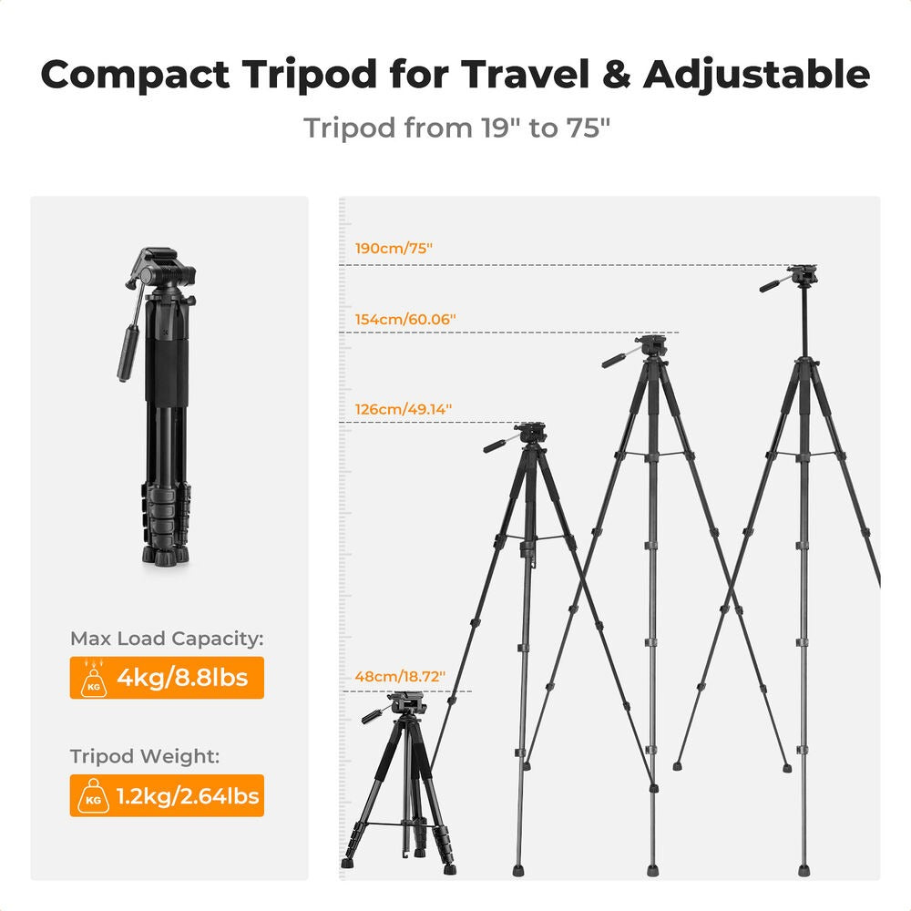 K&F Concept 173cm 3-Way Pan/Tilt Head Aluminum Tripod with 2-in-1 Tablet + Smartphone Holder & Bluetooth Remote, 360° Ball Head, Pentagol Tube Design for Cameras, Studio Lighting, Photography, Vlogging & Live Streaming