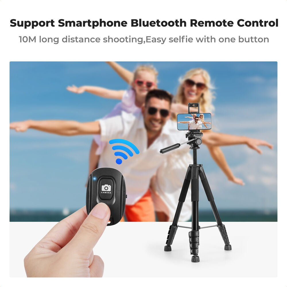 K&F Concept 173cm 3-Way Pan/Tilt Head Aluminum Tripod with 2-in-1 Tablet + Smartphone Holder & Bluetooth Remote, 360° Ball Head, Pentagol Tube Design for Cameras, Studio Lighting, Photography, Vlogging & Live Streaming