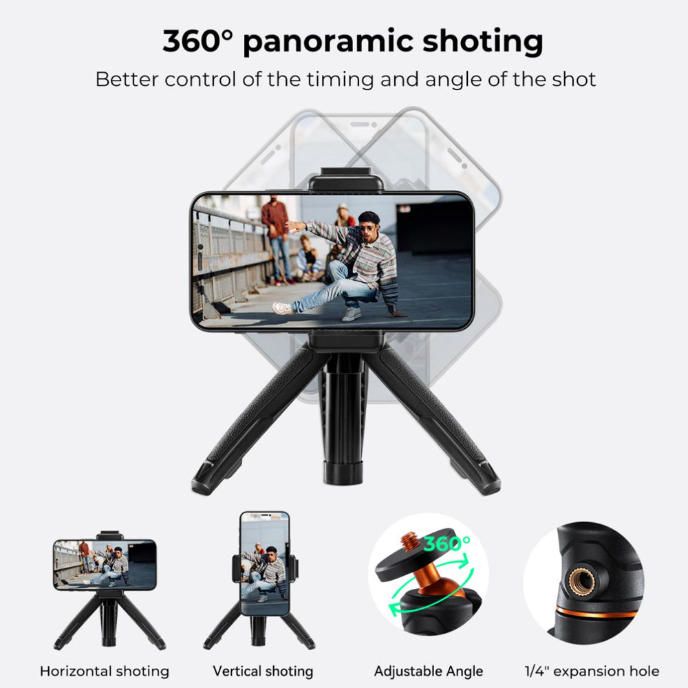 K&F Concept MS02 13" Retractable Selfie Stick Tripod with Mobile Phone Clip Holder, Bluetooth Remote Control, 1\4" Attachment Thread for Digital Camera, Smartphones, Video Fill Light, Camcorder, GoPro, Insta360, DJI Osmo
