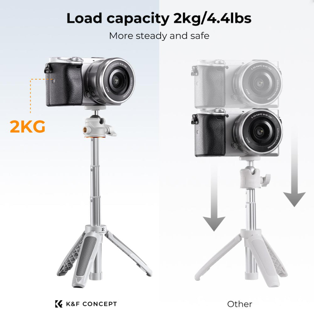 K&F Concept MS02 13" Retractable Selfie Stick Tripod with Mobile Phone Clip Holder, Bluetooth Remote Control, 1\4" Attachment Thread for Digital Camera, Smartphones, Video Fill Light, Camcorder, GoPro, Insta360, DJI Osmo
