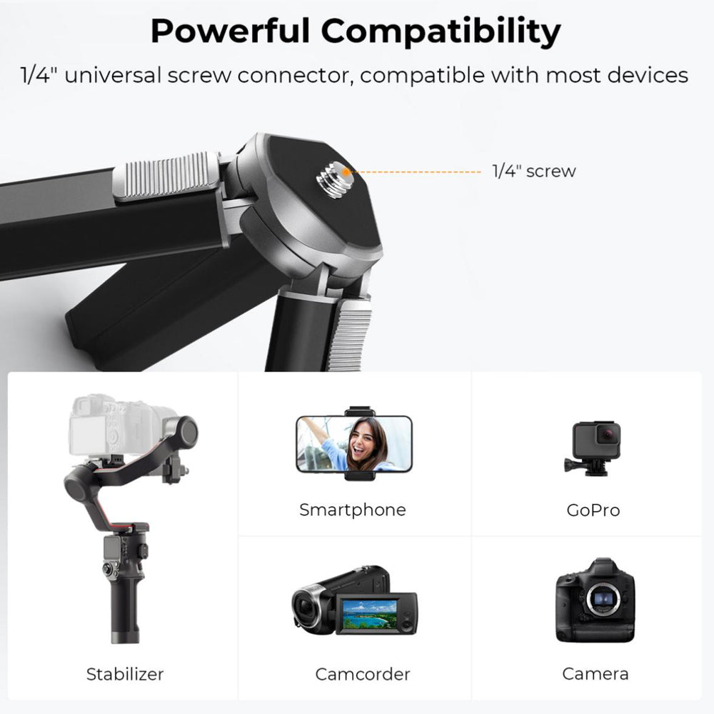 K&F Concept MS05 8" 2-Stop Adjustable Compact Tripod Grip with Mobile Phone Clip Holder, Bluetooth Remote Control, 1/4" Attachment Thread for Digital Camera, Smartphones, Video Fill Light, Camcorder, Gimbal Stabilizer, GoPro, Insta360, DJI