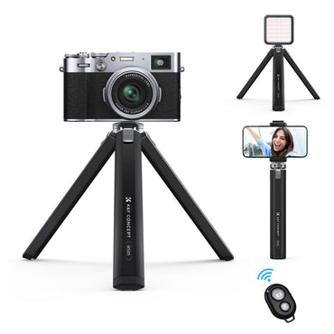 K&F Concept MS05 8" 2-Stop Adjustable Compact Tripod Grip with Mobile Phone Clip Holder, Bluetooth Remote Control, 1/4" Attachment Thread for Digital Camera, Smartphones, Video Fill Light, Camcorder, Gimbal Stabilizer, GoPro, Insta360, DJI