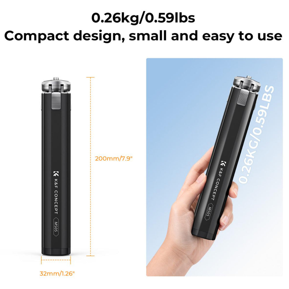 K&F Concept MS05 8" 2-Stop Adjustable Compact Tripod Grip with Mobile Phone Clip Holder, Bluetooth Remote Control, 1/4" Attachment Thread for Digital Camera, Smartphones, Video Fill Light, Camcorder, Gimbal Stabilizer, GoPro, Insta360, DJI