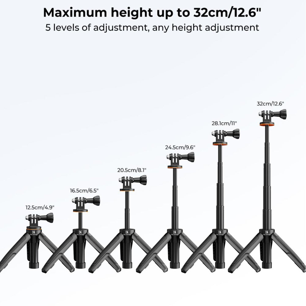 K&F Concept MS03 13" Pocket-Sized Retractable Selfie Stick Tripod for GoPro Hero, Insta360, DJI Osmo Action Cameras - Black Orange | KF09-133V1