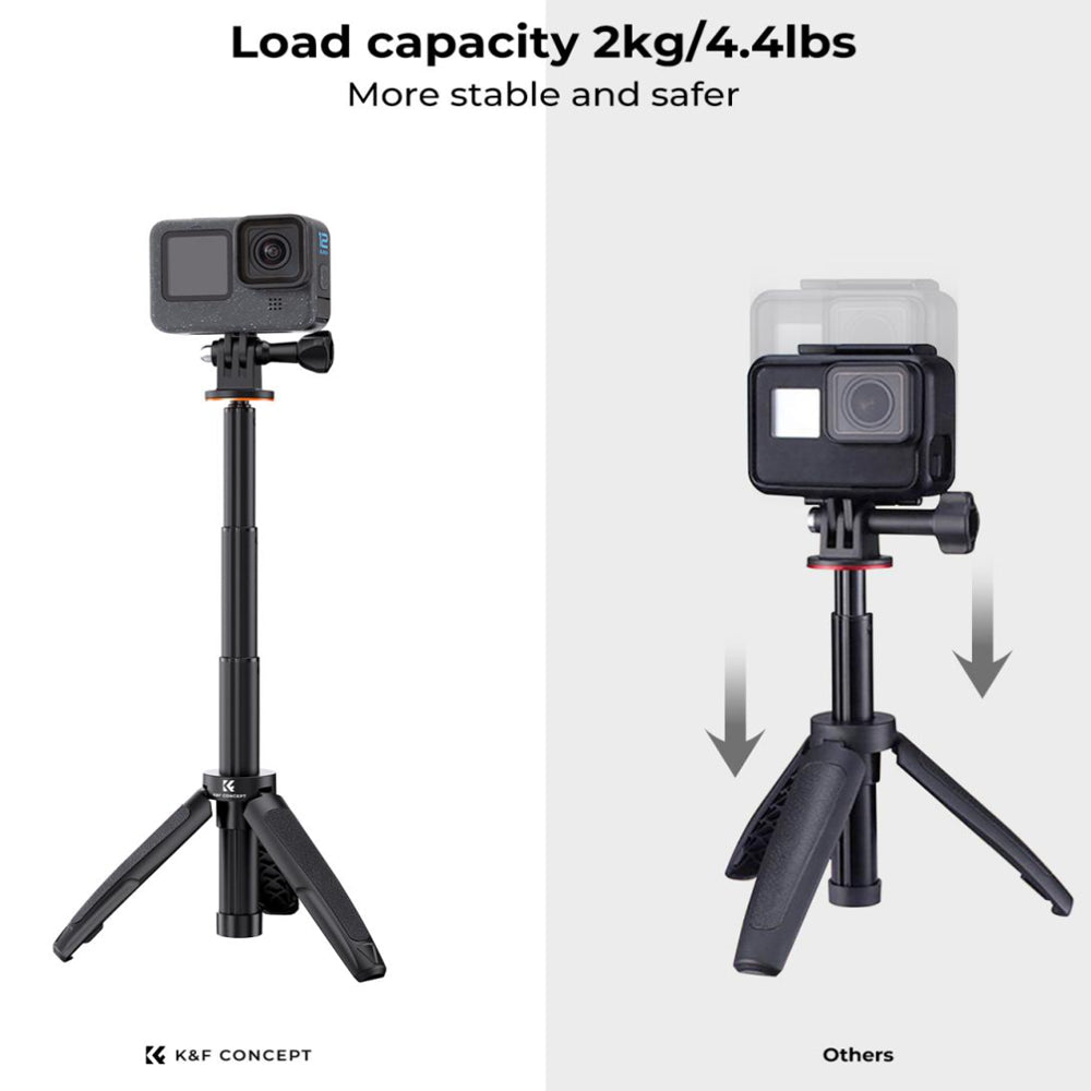 K&F Concept MS03 13" Pocket-Sized Retractable Selfie Stick Tripod for GoPro Hero, Insta360, DJI Osmo Action Cameras - Black Orange | KF09-133V1