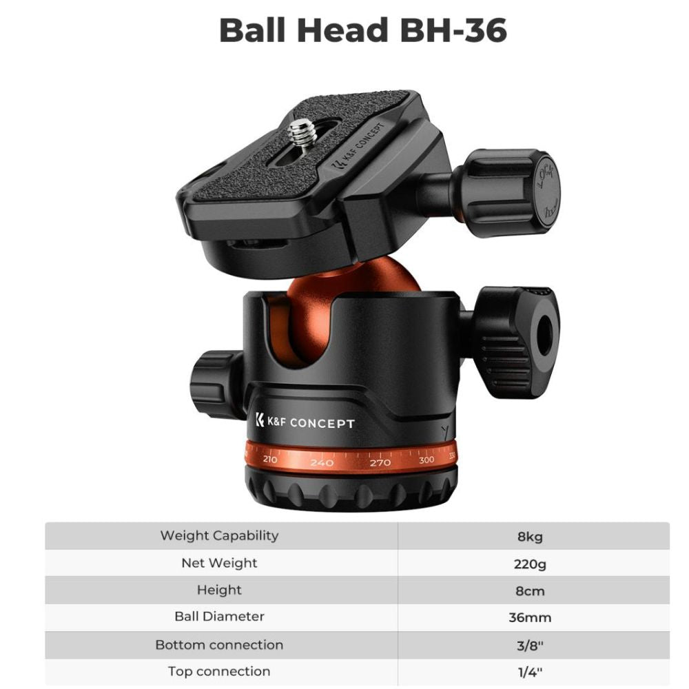 K&F Concept Aluminum Camera Tripod with Arca-Type Quick Release Ball Head & Smartphone Holder - 178cm Max Height, 8kg Load Capacity, 4-Section Legs with Flip Locks for DSLR, Mirrorless & Smartphones