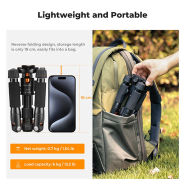 K&F Concept S225A1 (52cm) Compact Aluminum Desktop Tripod with Arca-Type Quick Release Plate & Ball Head, Smartphone Holder & 6kg Load Capacity for Cameras, Camcorders, Webcams, Studio Lightning, Photography, Vlogging & Live Streaming