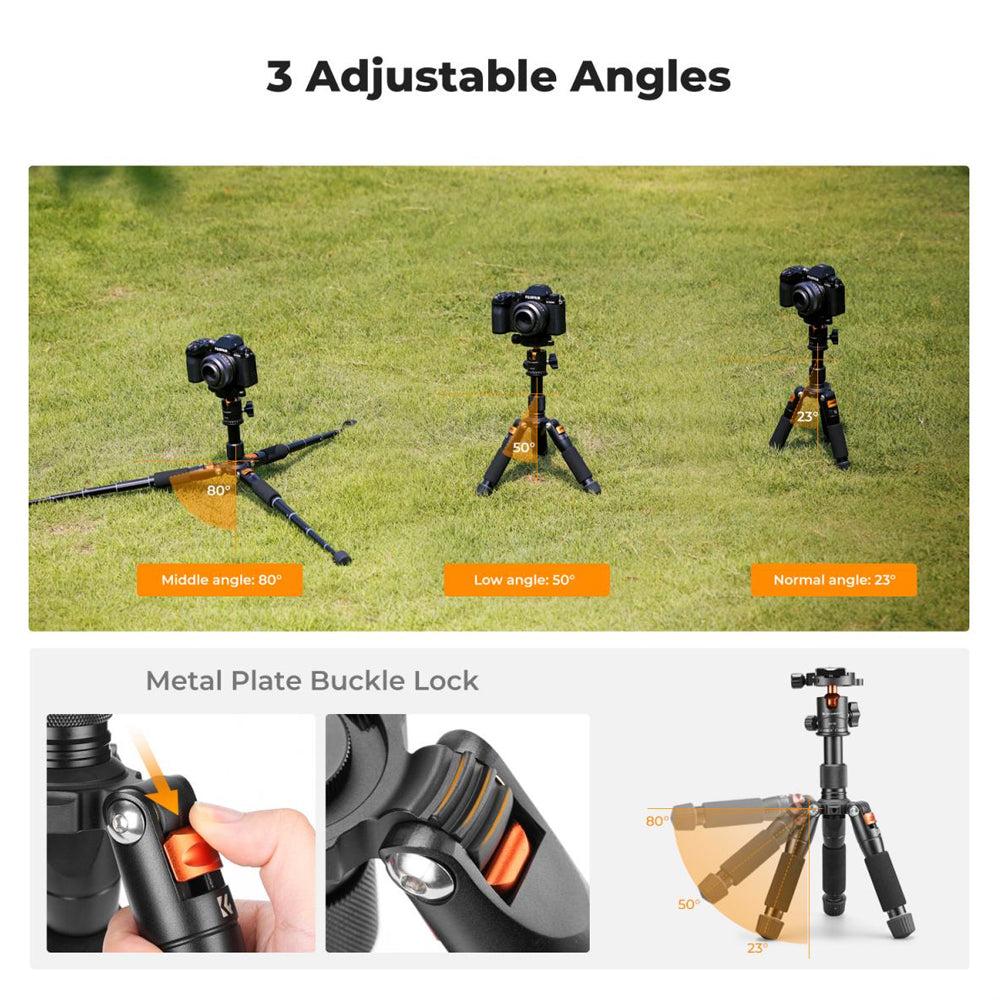 K&F Concept S225A1 (52cm) Compact Aluminum Desktop Tripod with Arca-Type Quick Release Plate & Ball Head, Smartphone Holder & 6kg Load Capacity for Cameras, Camcorders, Webcams, Studio Lightning, Photography, Vlogging & Live Streaming