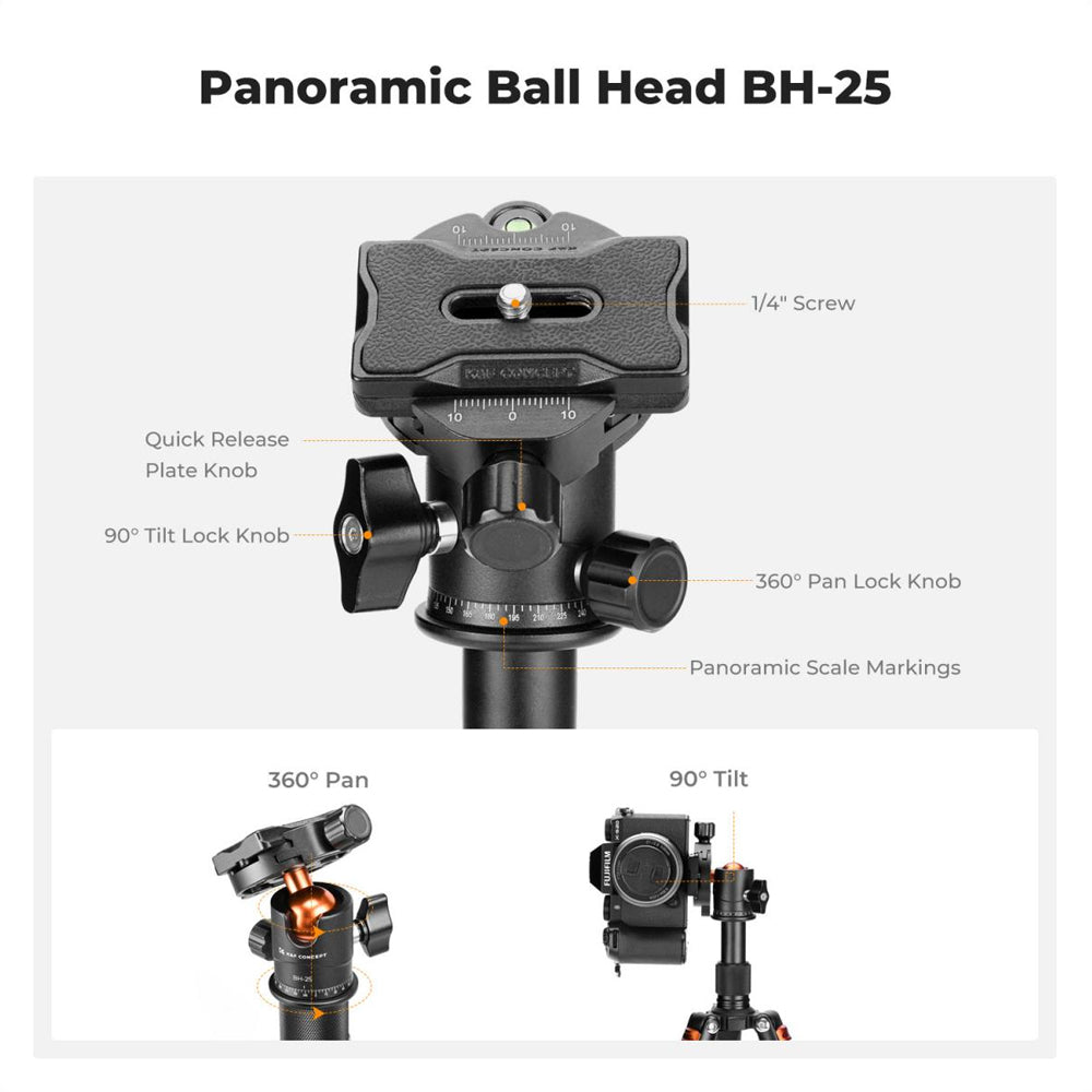 K&F Concept S225A1 (52cm) Compact Aluminum Desktop Tripod with Arca-Type Quick Release Plate & Ball Head, Smartphone Holder & 6kg Load Capacity for Cameras, Camcorders, Webcams, Studio Lightning, Photography, Vlogging & Live Streaming