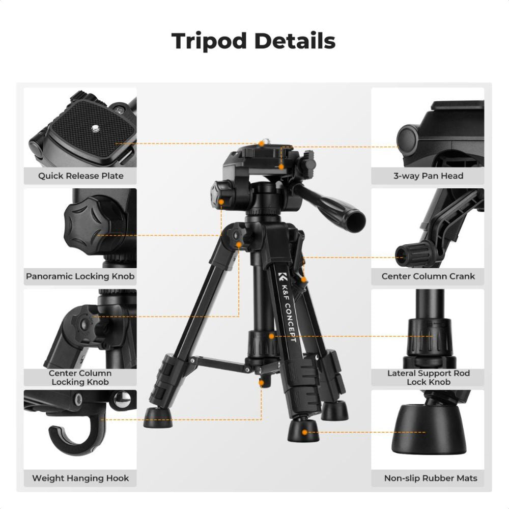 K&F Concept S233A0 Mini Desk Tripod w/ 25" Max Height, 4kg Load Capacity, Universal 1/4" Screw, 3-Way Pan Head & Remote Control Aluminum Tabletop Portable Travel Tripod for DSLR Cameras, Camcorders, Smartphones, Potography & Spotting Scopes